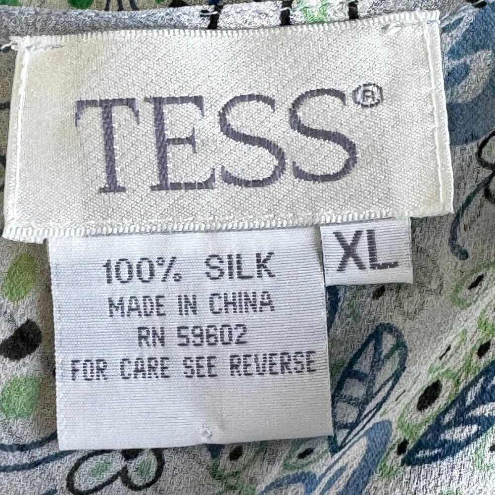 Tess Silk Vintage Top Button Front Sleeveless Lace Detail Peplum Blue White XL - Picture 4 of 5